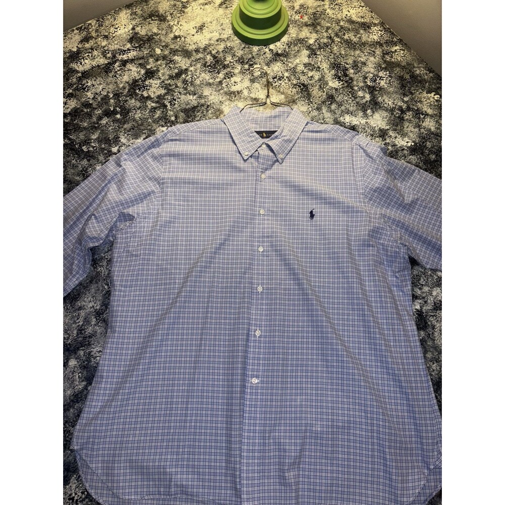 Ralph Lauren Men 17 1/2 44 Dress Shirt Long Sleeve Blue Windowpane Check